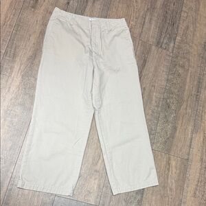 Vintage Calvin Klein Women's Light Kkaki Cropped Wide-Leg Pants